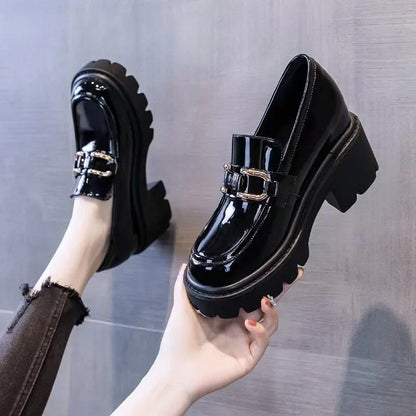 Chunky Heel Loafer Shoes
