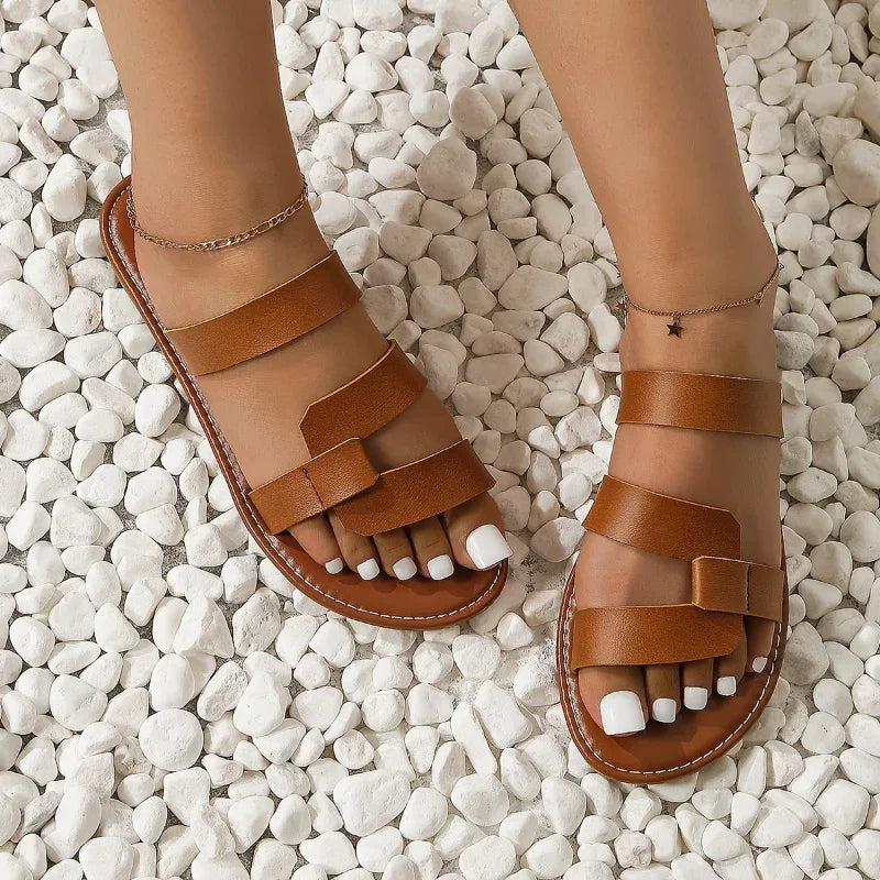 Women's Flat Slide Sandals Fashion Round Open Toe