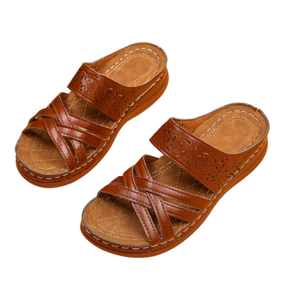 Cross Leather Strap Slippers For Ladies