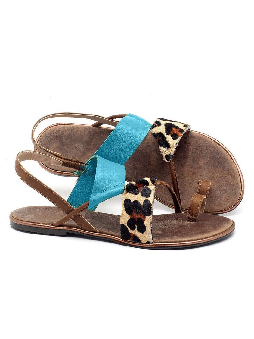 Retro Leopard Block Color Flip Flop Sandals