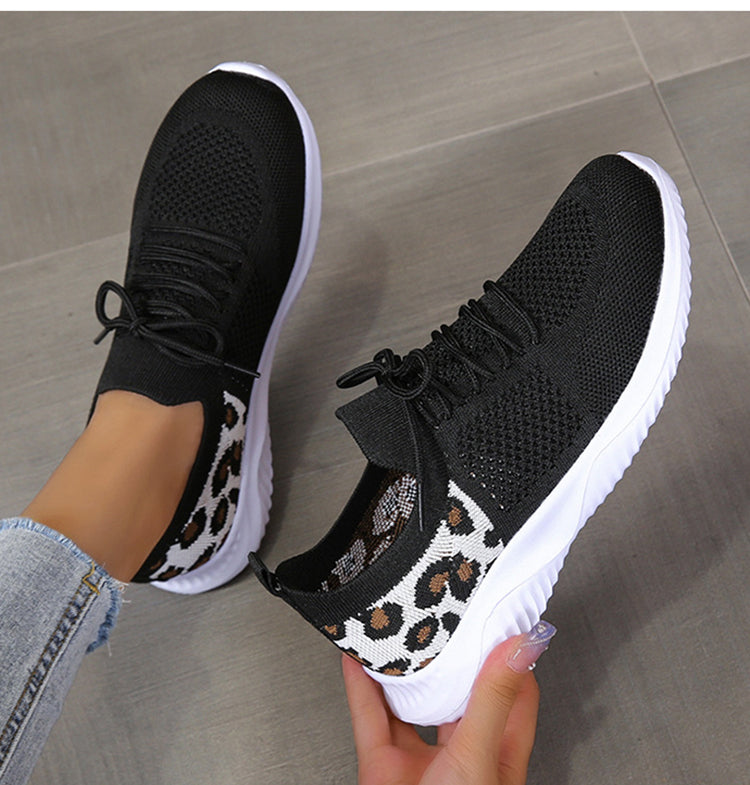 Womens Leopard Printed Mesh Sneakers