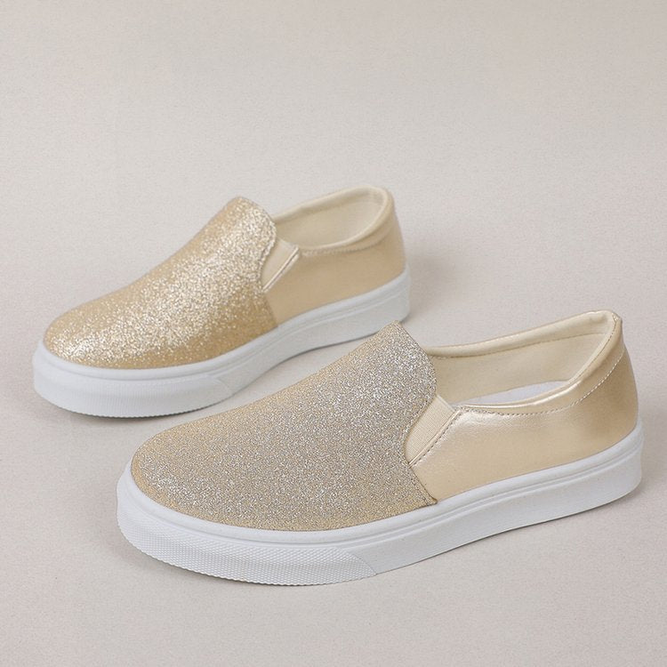 Round Toe Flat Shoes With Sequins Loafers