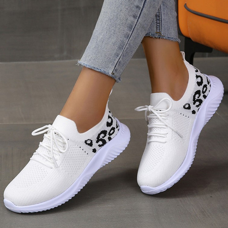 Womens Leopard Printed Mesh Sneakers