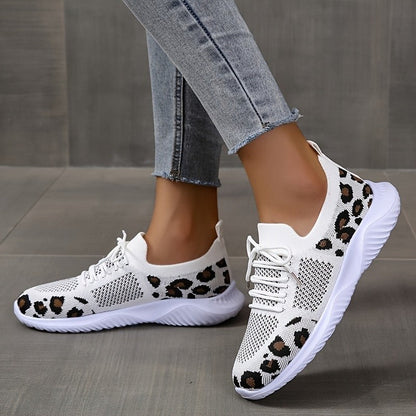 Womens Leopard Printed Mesh Sneakers