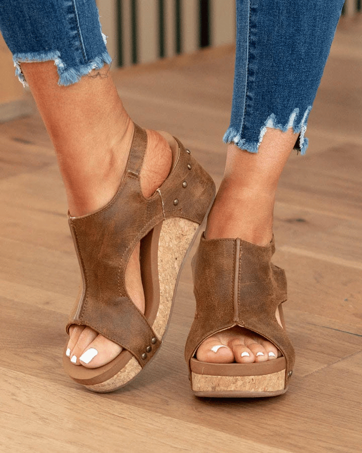 Womens Casual Open Toe Wedge Sandals Ankle Strap Closure