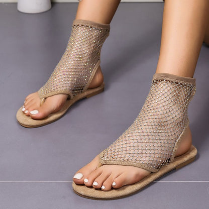 Shiny Gem Mesh Flats Sandals