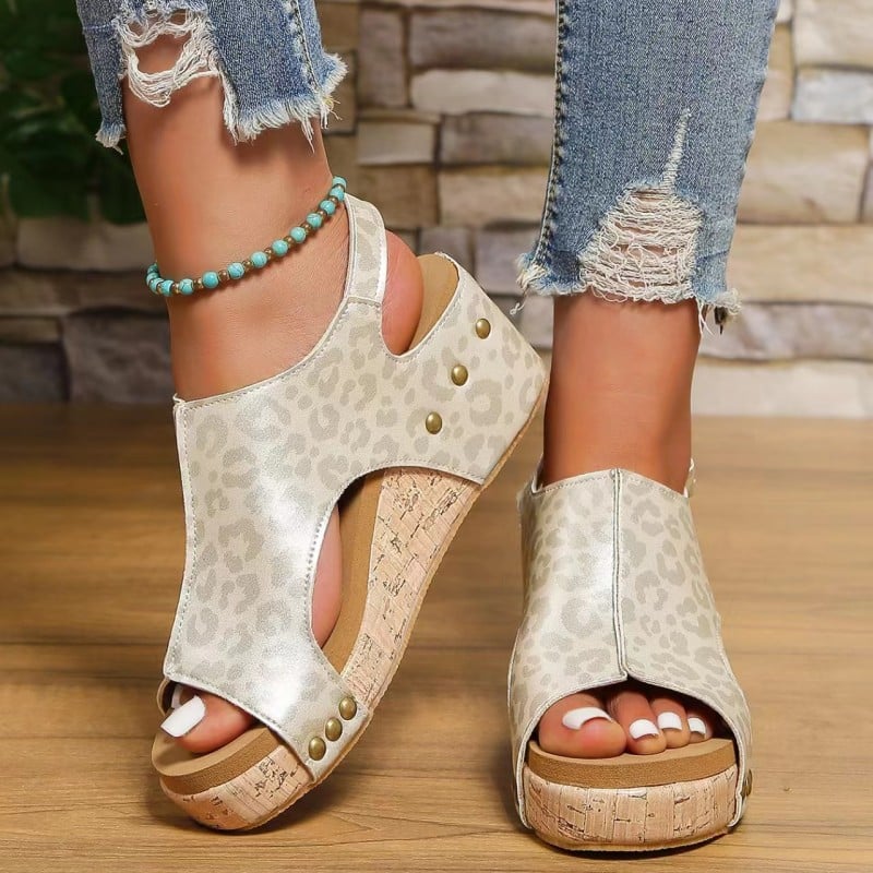 Womens Casual Open Toe Wedge Sandals Ankle Strap Closure