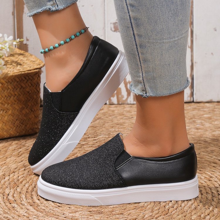 Round Toe Flat Shoes With Sequins Loafers