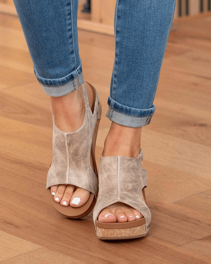 Womens Casual Open Toe Wedge Sandals Ankle Strap Closure