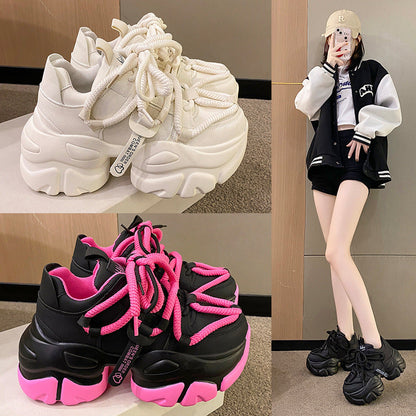 Large platform shoes with lace-up closure