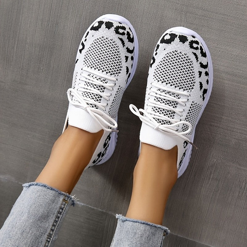 Womens Leopard Printed Mesh Sneakers