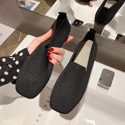 Stretch Fabric Rubber Sole Loafers