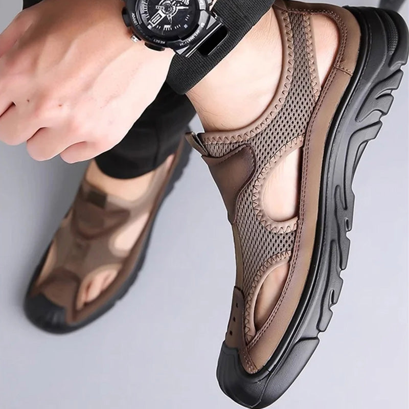 Men's mesh leather sandals